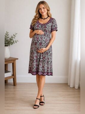 London Style Collection Black Pink Print Dress Size 8